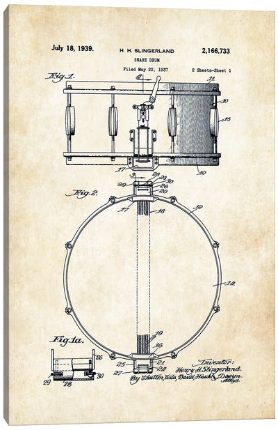 Slingerland Radio King Snare Drum Canvas Art Print - Patent77