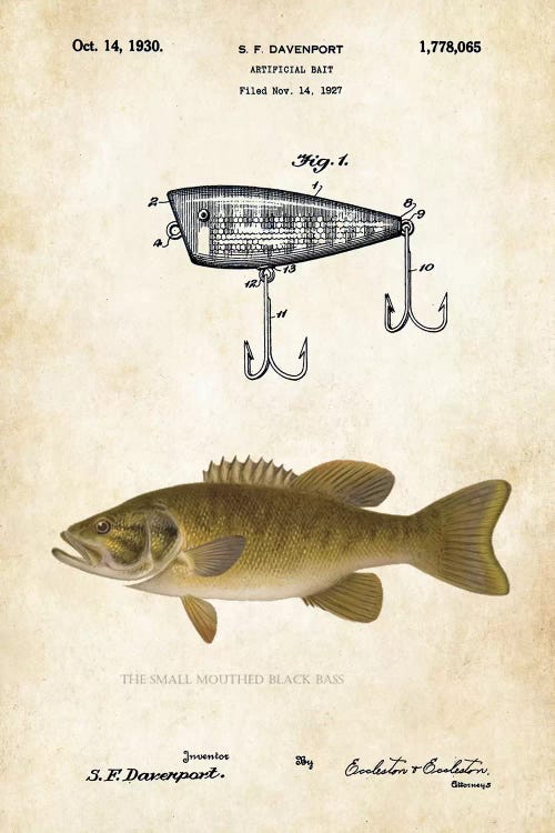 Smallmouth Bass Fishing Lure Canvas Wall Art by Patent77