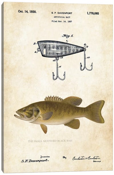 Smallmouth Bass Fishing Lure Canvas Art Print - Patent77