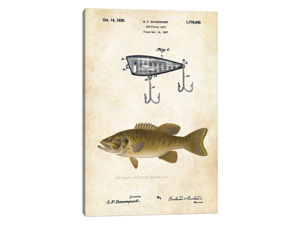 Smallmouth Bass Fishing Lure by Patent77 Fine Art Paper Poster ( Animals > Sea Life > Fish > Bass art) - 24x16x.25
