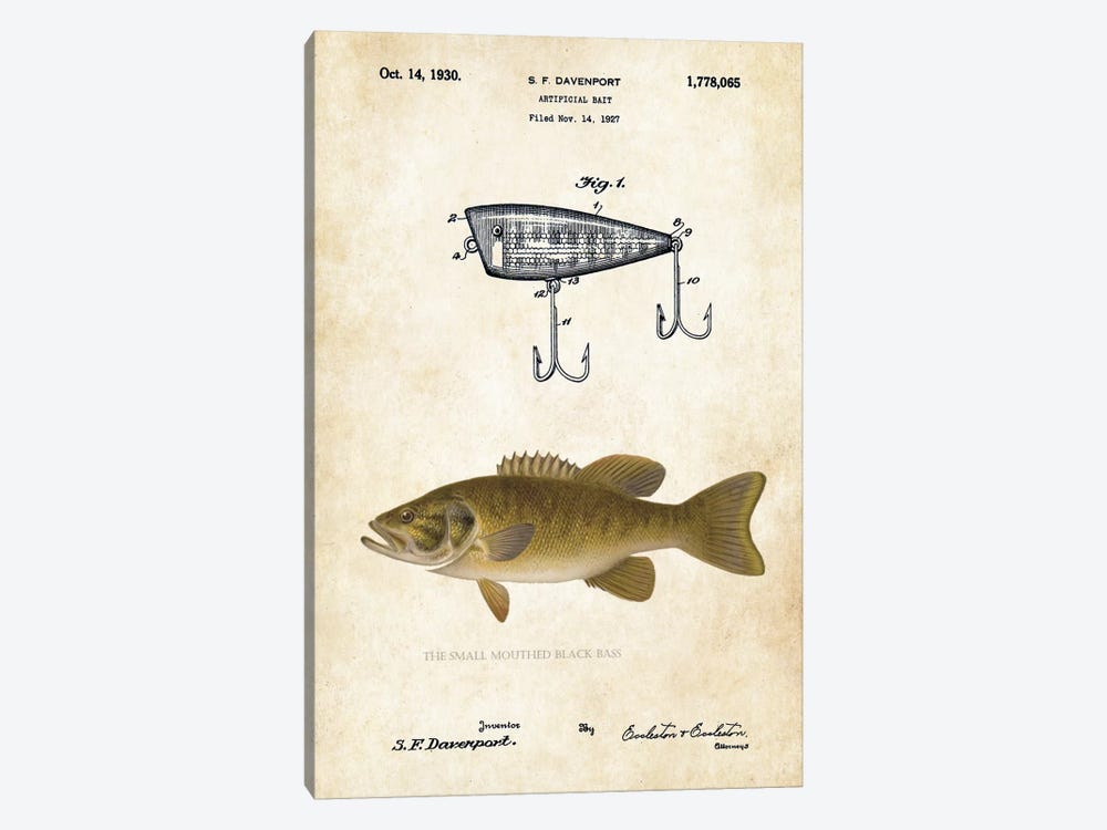 Smallmouth Bass Fishing Lure by Patent77 1-piece Canvas Wall Art