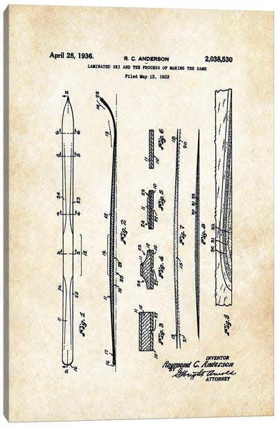 Snow Skis (1936) Canvas Art Print - Patent77