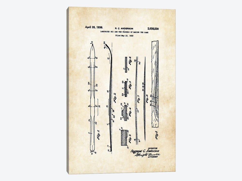 Snow Skis (1936) by Patent77 1-piece Canvas Art Print