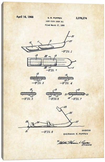 Snowboard (1968) Canvas Art Print - Patent77