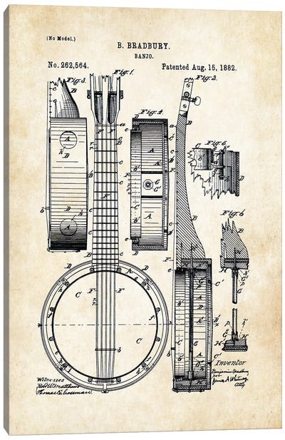 Banjo Guitar Canvas Art Print - Music Blueprints