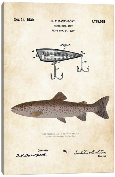 Steelhead Salmon Fishing Lure Canvas Art Print - Sports Blueprints