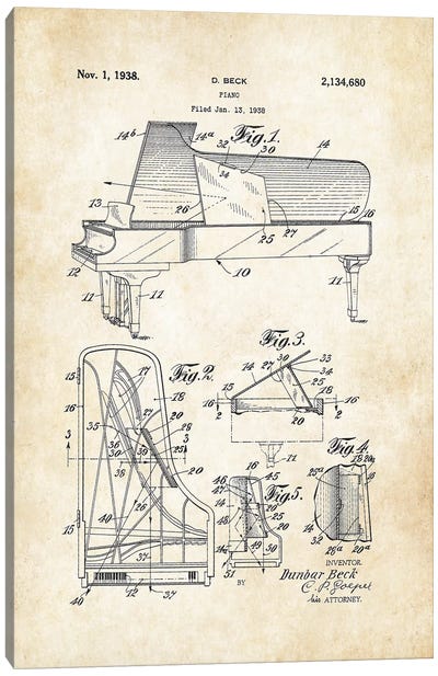Steinway Piano Canvas Art Print - Patent77