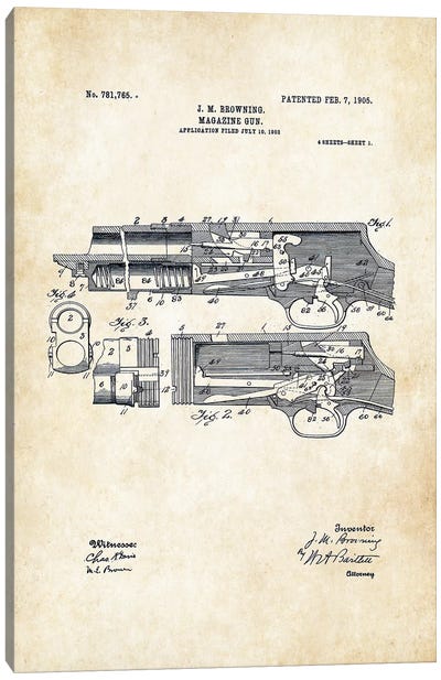 Stevens 520 Shotgun Canvas Art Print - Weapon Blueprints