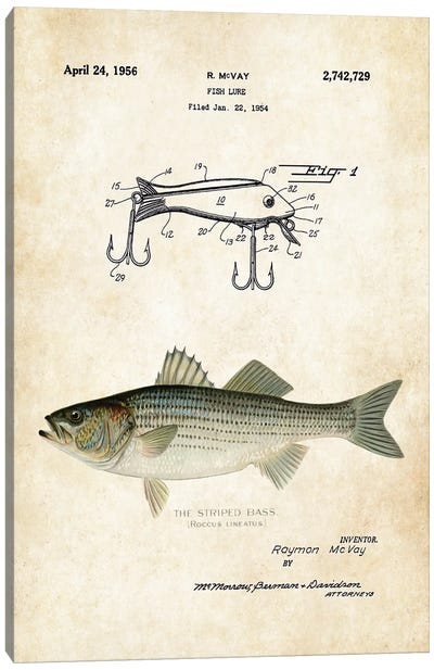 Striped Bass Fishing Lure Canvas Art Print - Patent77
