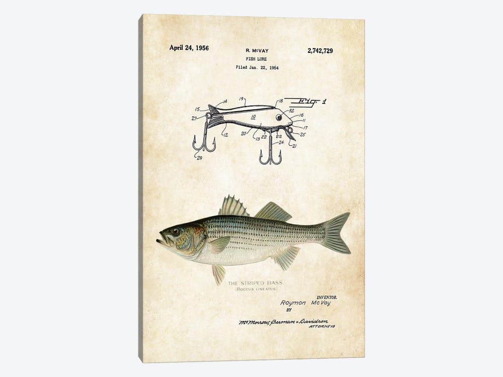 Striped Bass Fishing Lure by Patent77 1-piece Canvas Print