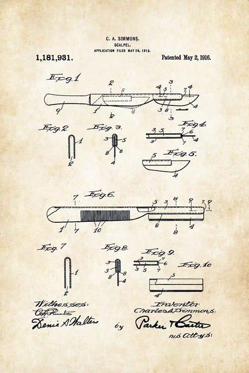 Surgeon Scalpel by Patent77 wall art