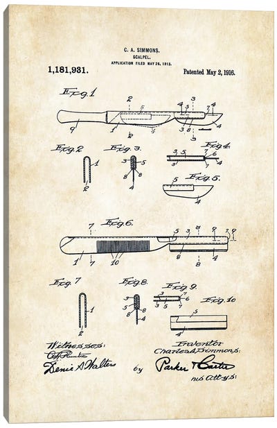 Surgeon Scalpel Canvas Art Print - Patent77