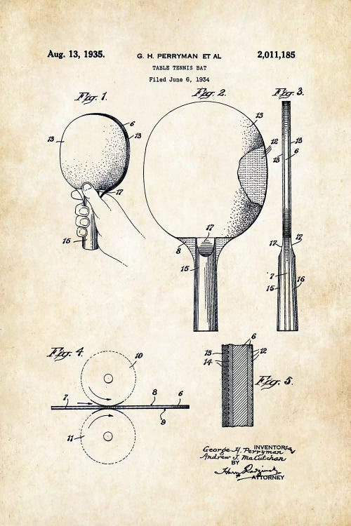 Table Tennis Paddle by Patent77 wall art