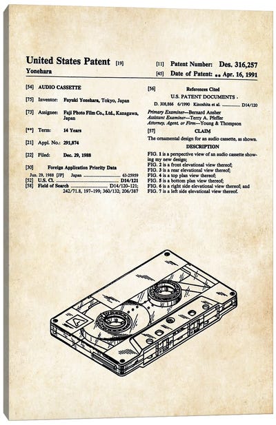 Tape Cassette Canvas Art Print - Music Blueprints