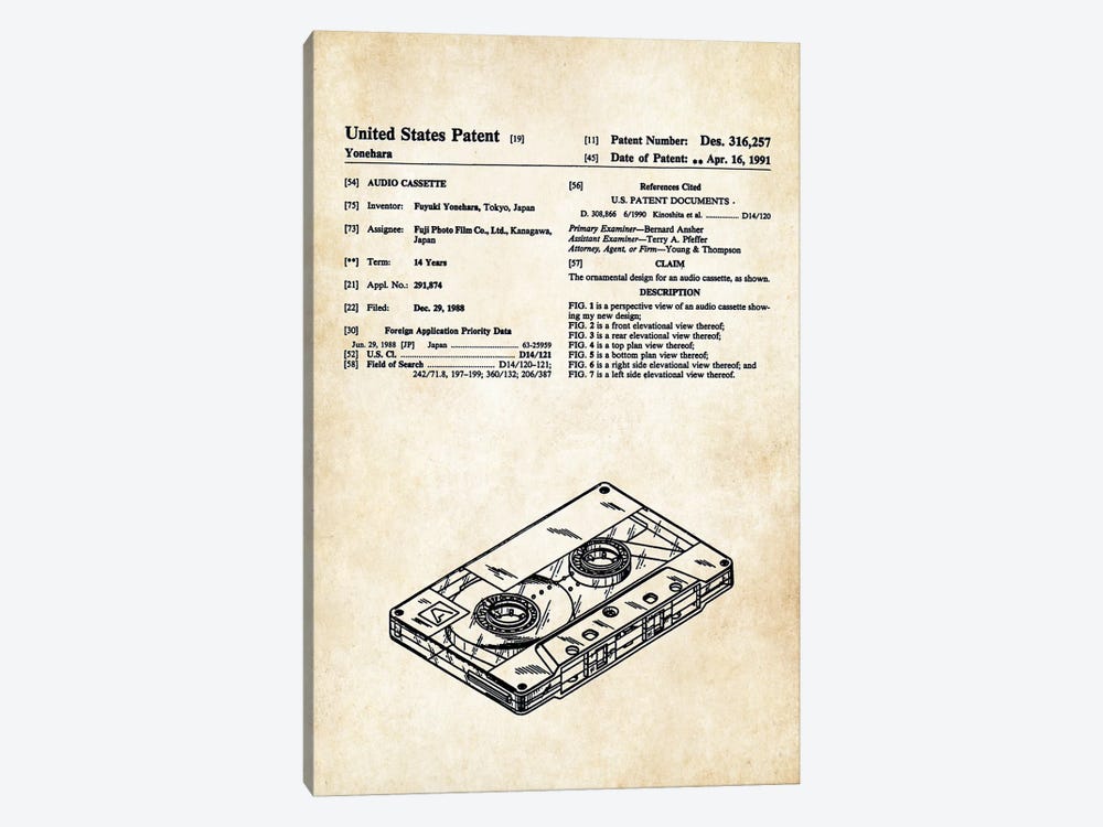 Tape Cassette by Patent77 1-piece Canvas Artwork