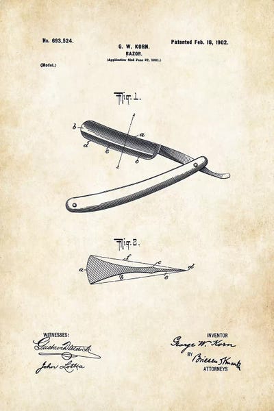 Barber Straight Razor by Patent77 framed canvas print