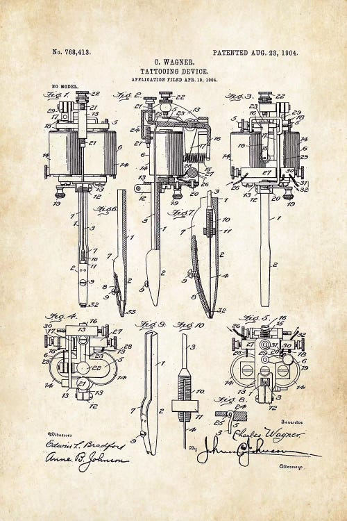 Tattoo Machine (Charlie Wagner) by Patent77 wall art
