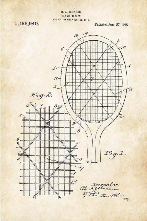 Tennis Racket by Patent77 wall art