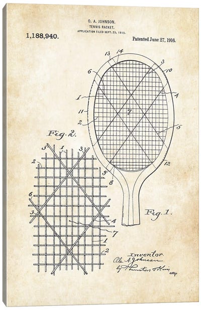 Tennis Racket Canvas Art Print - Sports Blueprints