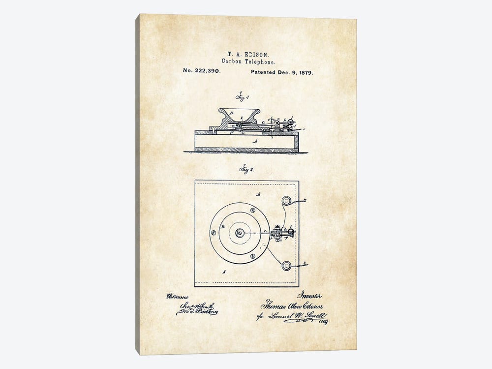Thomas Edison Carbon Telephone by Patent77 1-piece Canvas Artwork
