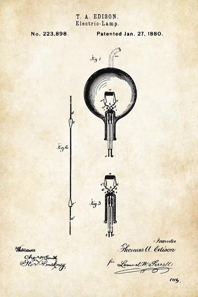 Thomas Edison Lamp by Patent77 metal wall art