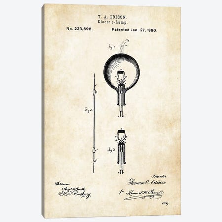 Thomas Edison Lamp Canvas Print #PTN265} by Patent77 Canvas Artwork