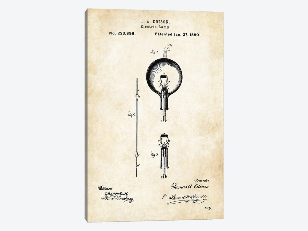 Thomas Edison Lamp by Patent77 1-piece Canvas Print