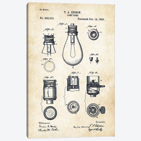 Thomas Edison Lamp Canvas Print #PTN266} by Patent77 Canvas Artwork