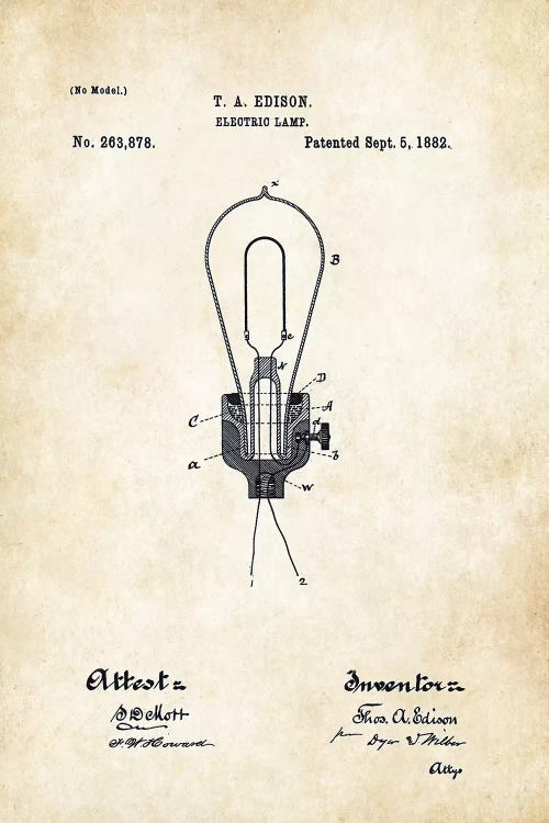 Thomas Edison Light Bulb by Patent77 wall art