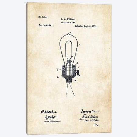 Thomas Edison Light Bulb Canvas Print #PTN267} by Patent77 Canvas Art