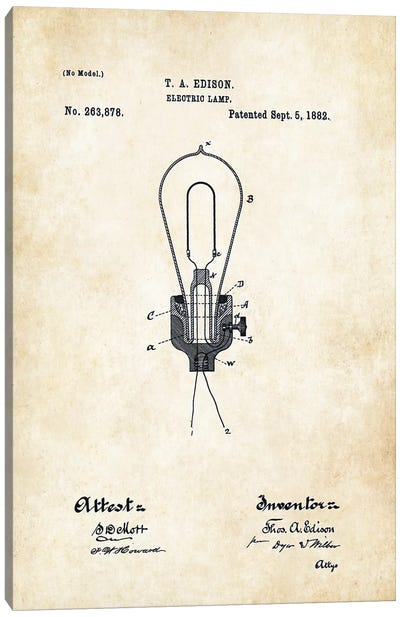 Thomas Edison Light Bulb Canvas Art Print - Patent77