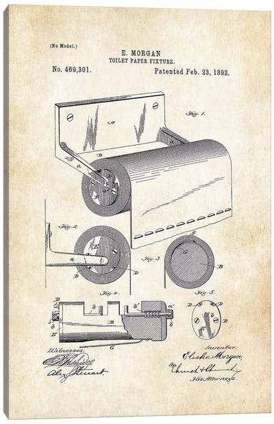 Toilet Paper Fixture Canvas Art Print - Blueprints & Patent Sketches