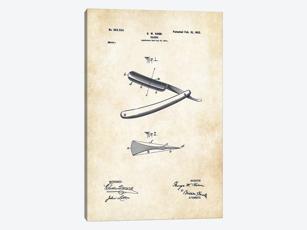 Barber Straight Razor by Patent77 1-piece Art Print