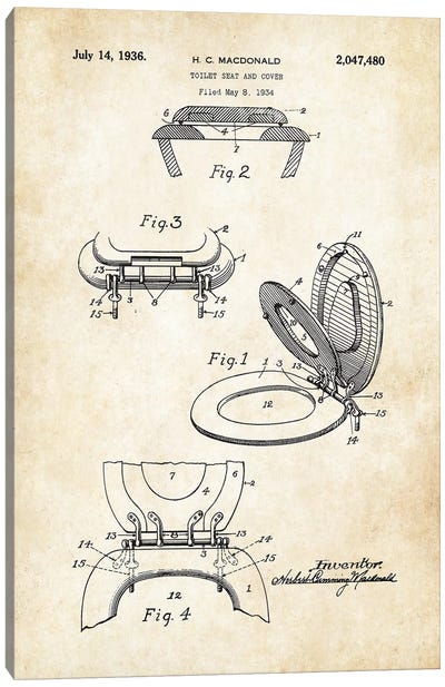 Toilet Seat Canvas Art Print - Patent77