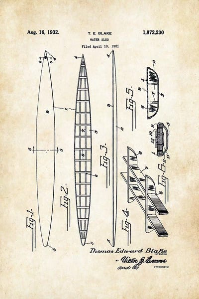 Sports Blueprints: Tom Blake Surfboard (1932) by Patent77