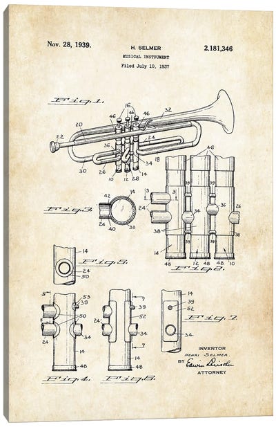Trumpet (1939) Canvas Art Print - Music Blueprints