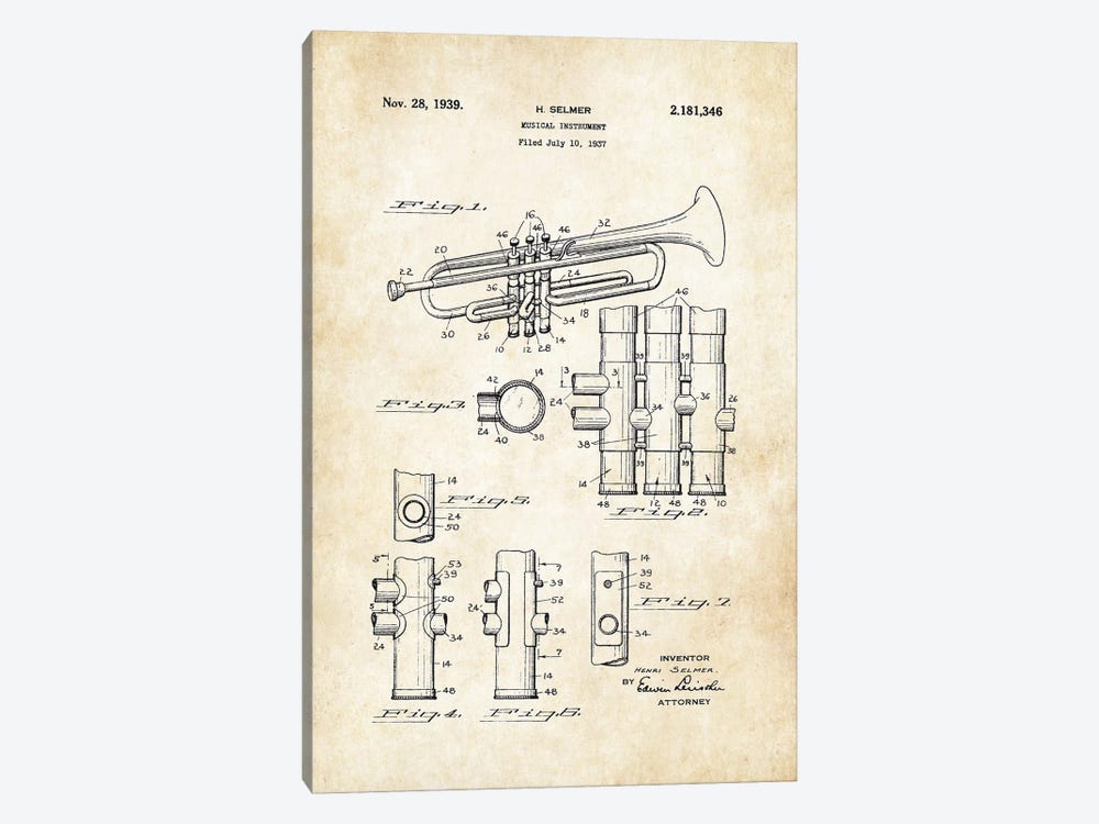 Trumpet (1939) by Patent77 1-piece Canvas Print