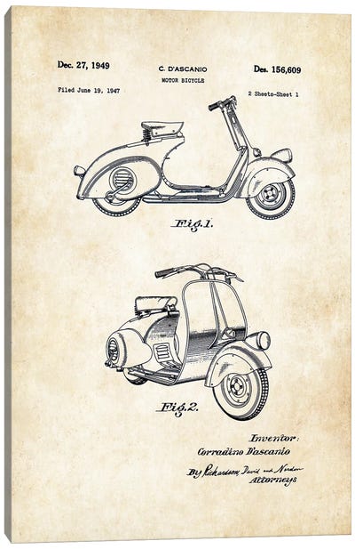 Vespa 125 (1949) Canvas Art Print - Motorcycle Blueprints
