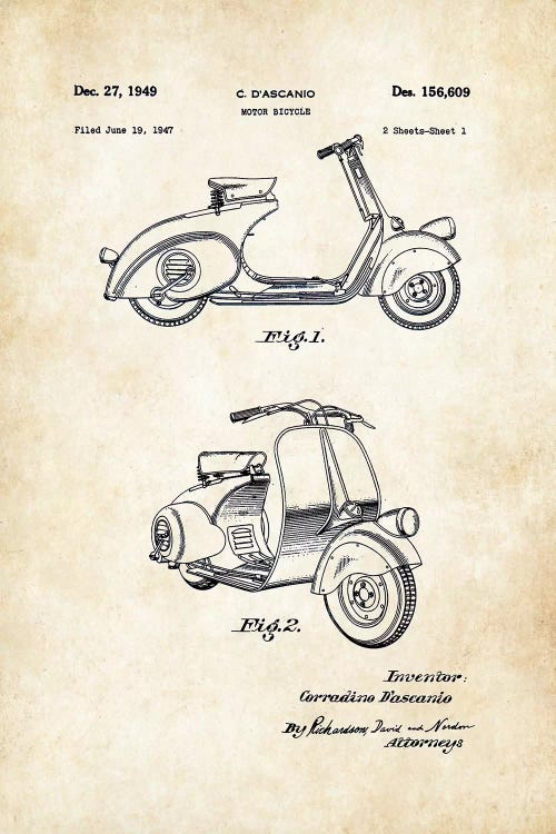 Vespa 125 (1949) by Patent77 wall art