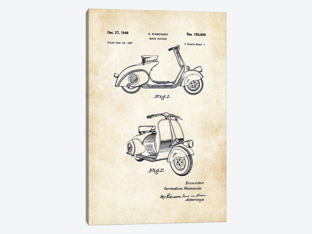 Vespa 125 (1949) by Patent77 1-piece Canvas Art Print