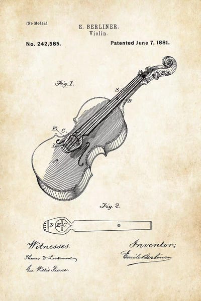 Violin by Patent77 framed wall art