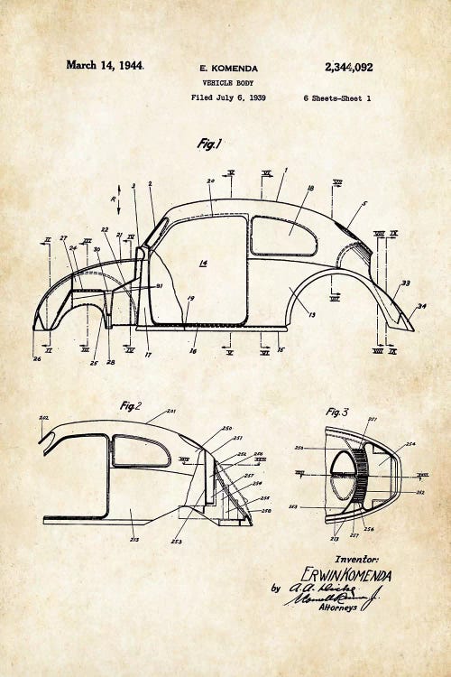Volkswagen Beetle by Patent77 wall art