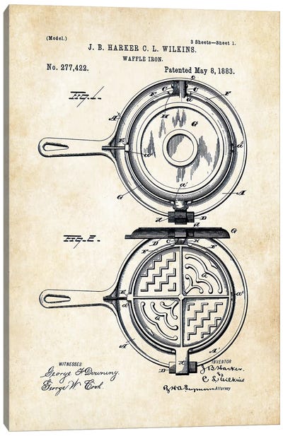 Waffle Iron Canvas Art Print - Patent77