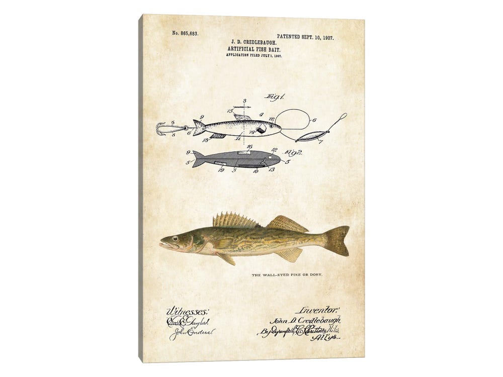 Walleye Dory Fishing Lure Canvas Artwork by Patent77