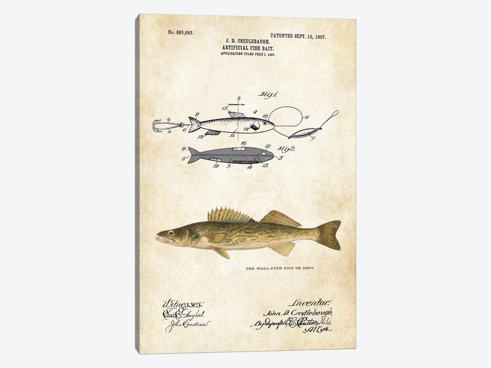 Walleye Dory Fishing Lure by Patent77 1-piece Canvas Art
