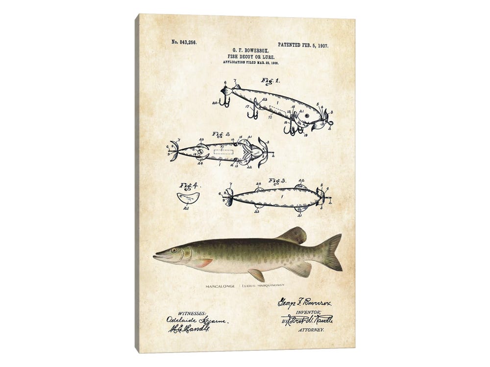 Walleye Muskie Fishing Lure by Patent77 Fine Art Paper Poster ( Sports > Fishing art) - 24x16x.25