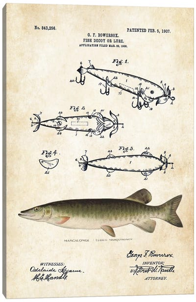 Walleye Muskie Fishing Lure Canvas Art Print - Patent77