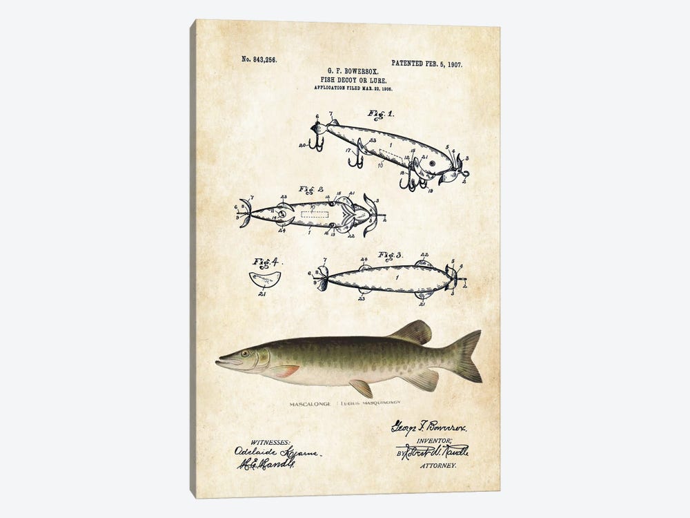 Walleye Muskie Fishing Lure by Patent77 1-piece Art Print