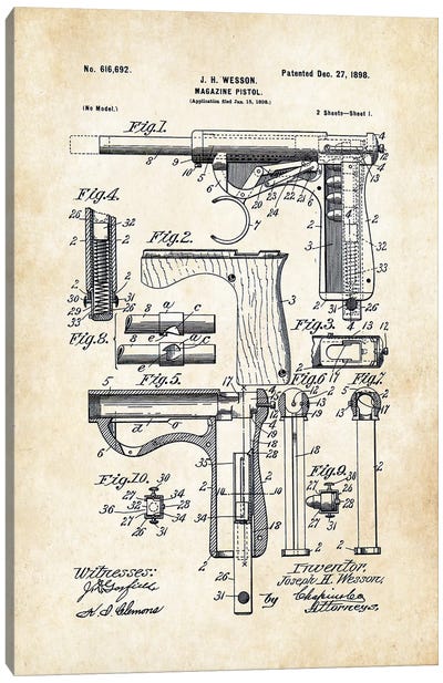 Wesson Pistol (1898) Canvas Art Print - Weapons & Artillery Art
