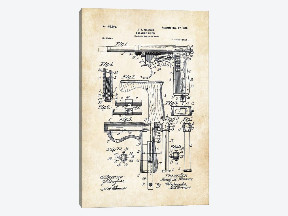 Wesson Pistol (1898) by Patent77 1-piece Canvas Print